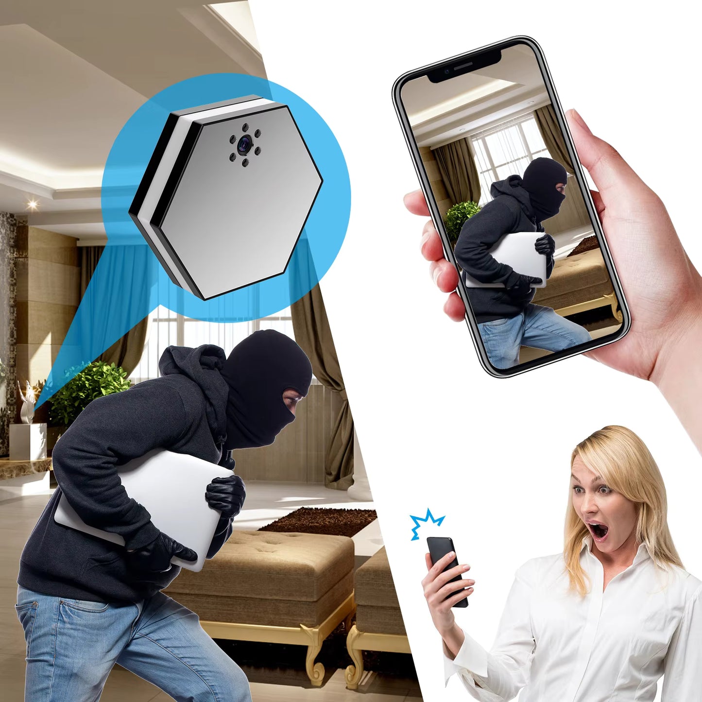WiFi-beveiligingscamera met klok